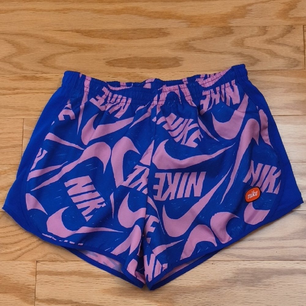 Nike Girls Athletic Shorts Blue, Pink Logo Youth Size L GU
